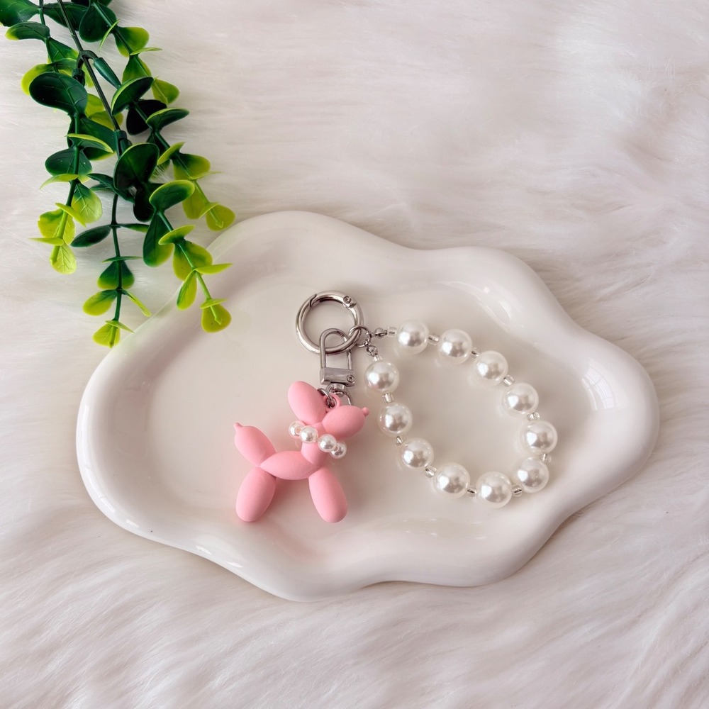 Bubble Gum Pink Balloon Dog Keychain/ Bag Charm Pearl Detail